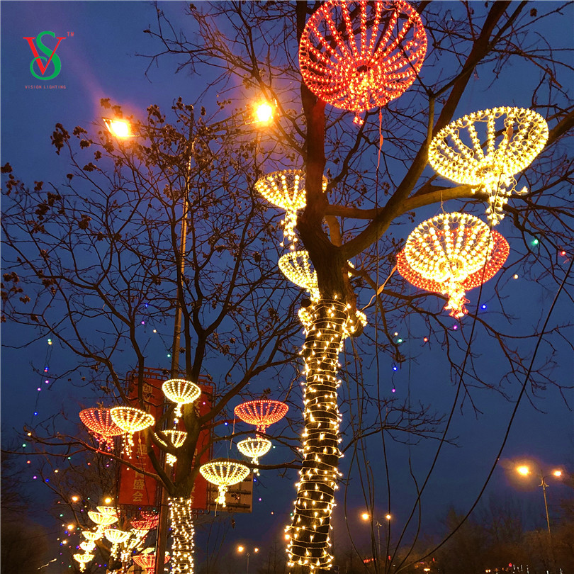 ضوء متحرك لتزيين شارع الكريسماس الصمام ساكورا مظلة عزر الخفيفة 
