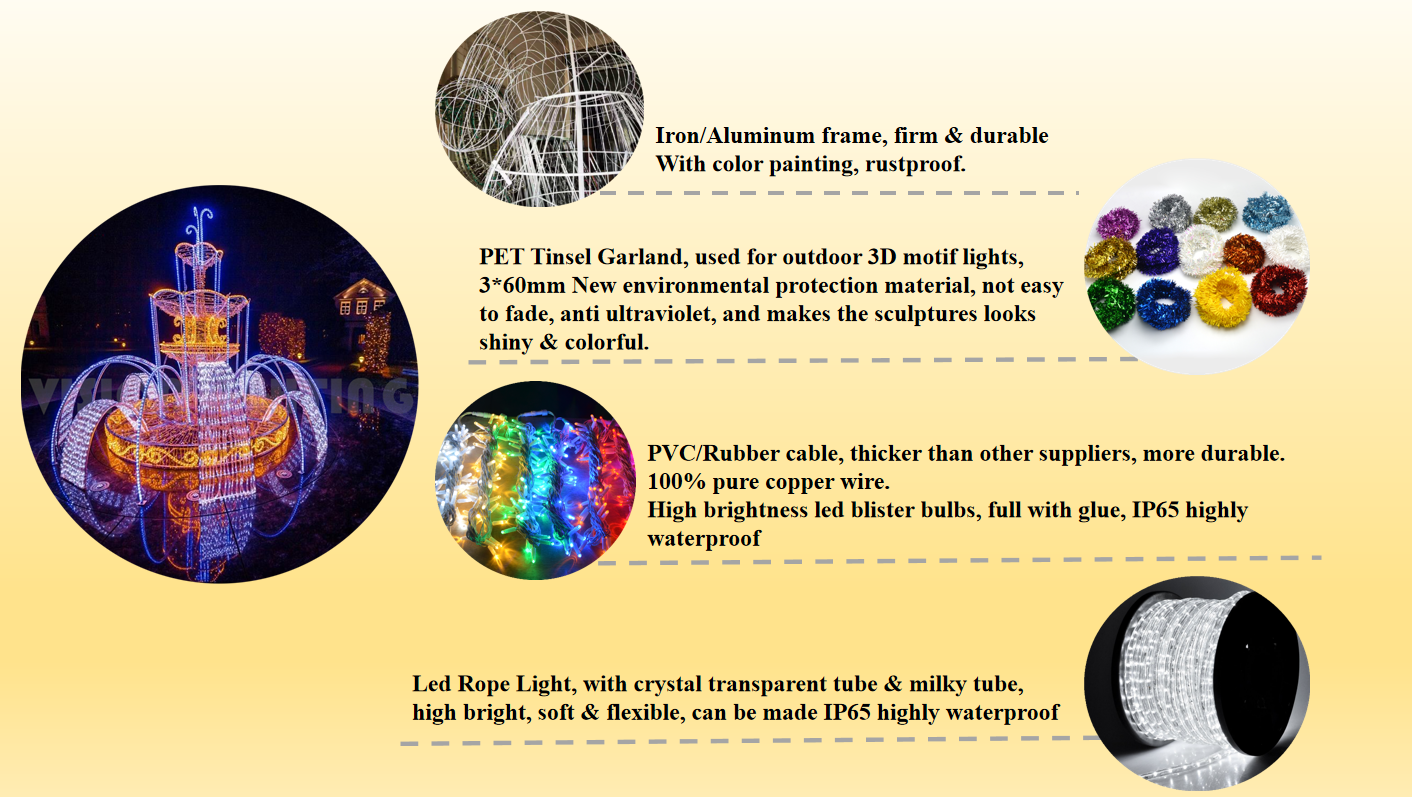 3D LED ضوء نافورة النحت النحت لزخارف المناظر الطبيعية في الهواء الطلق