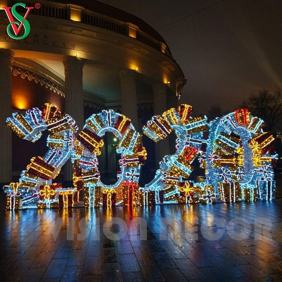 في الهواء الطلق 3D مضيئة عيد الميلاد السنة الجديدة تسجيل مجلس LED عزر الديكور الخفيفة