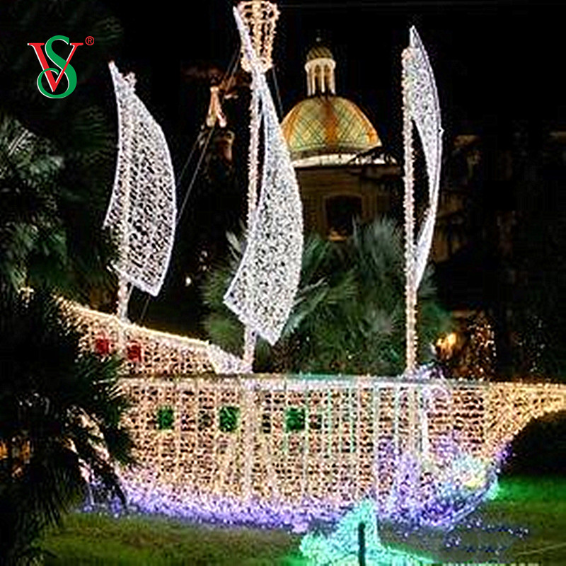 العملاق LED 3D قارب سفينة سفينة ضوء عزر للديكور في الهواء الطلق عطلة
