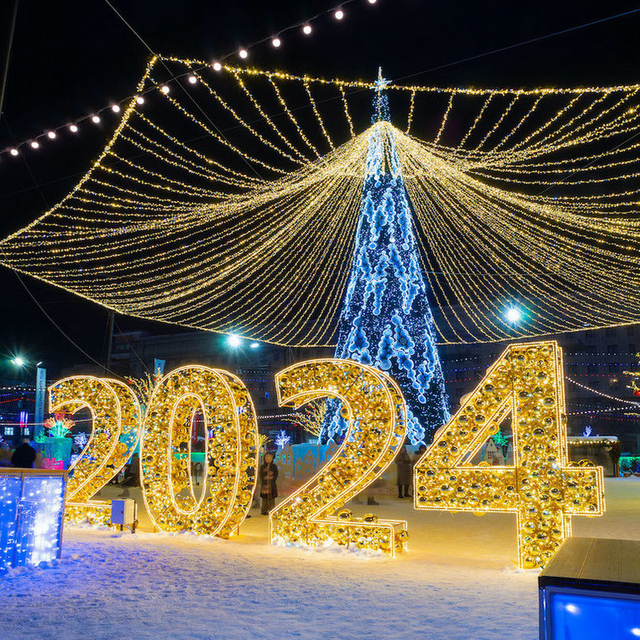 New Year Sign Sign Board Outdoor 3D Sculpture Motif Lights for New Year Decoration